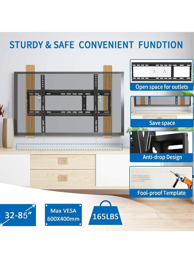 TIGER حامل تلفاز جداري منخفض الارتفاع لشاشات LED و Plasma و Flat و Curved من 32'' إلى 86''، VESA 600x400mm، يدعم حتى 165 رطل، يناسب دعامات 16''-24''، قابل للتعديل للتسوية - Image 4