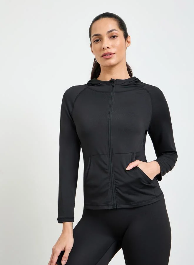 Take Two Black Slim Fit Hooded Sports Jacket