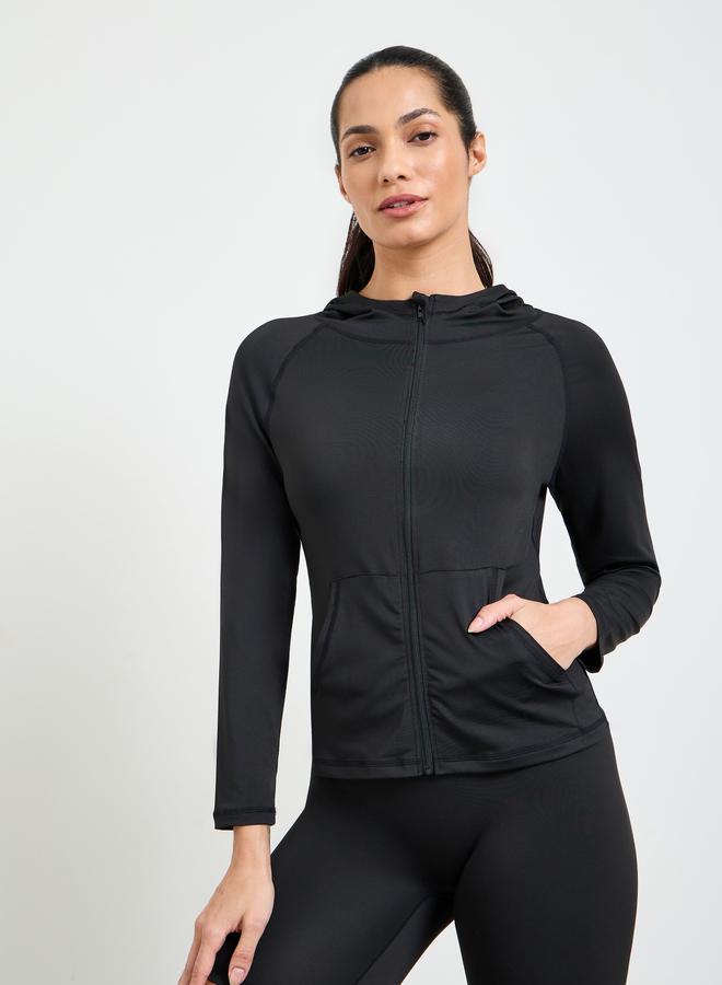 Take Two Black Slim Fit Hooded Sports Jacket - Image 1