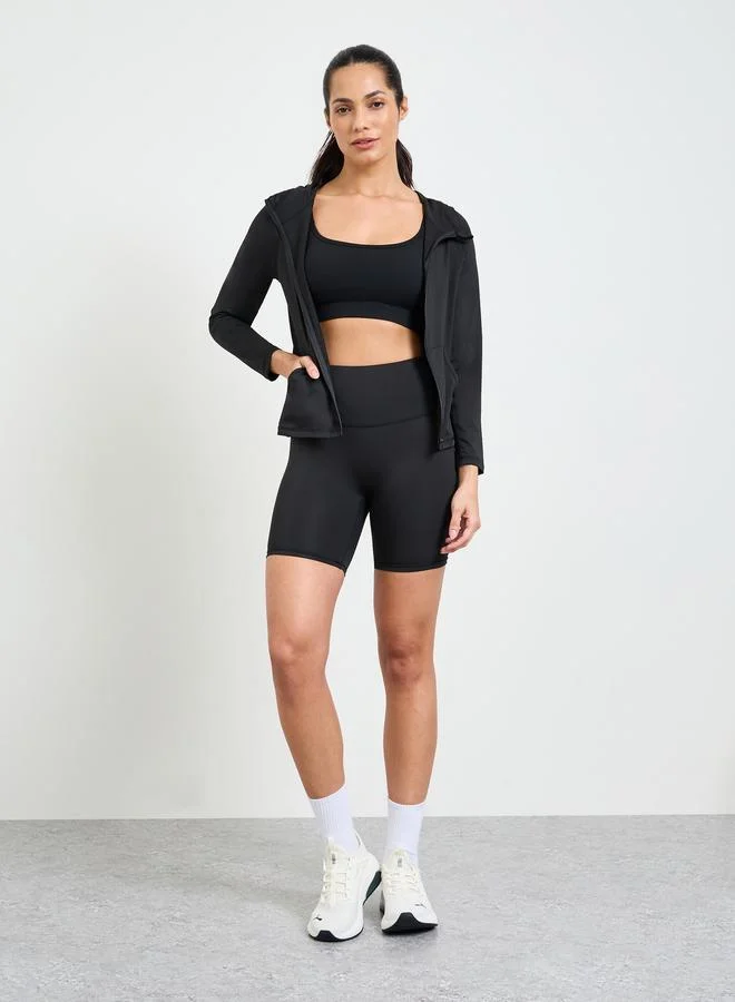 Take Two Black Slim Fit Hooded Sports Jacket