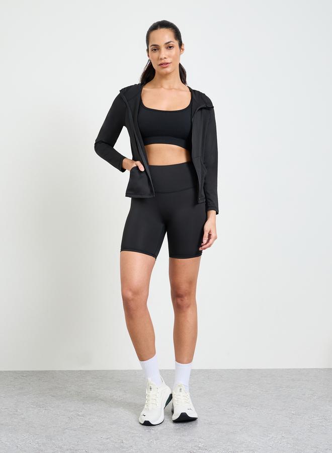 Take Two Black Slim Fit Hooded Sports Jacket - Image 2