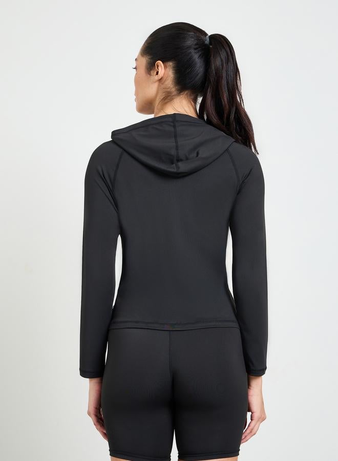 Take Two Black Slim Fit Hooded Sports Jacket - Image 4
