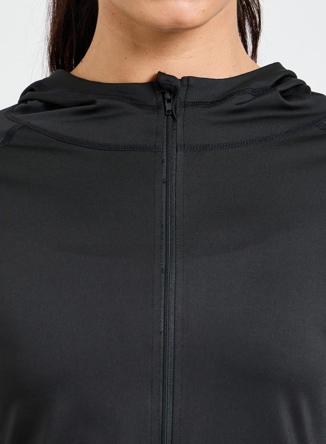 Take Two Black Slim Fit Hooded Sports Jacket - Image 3