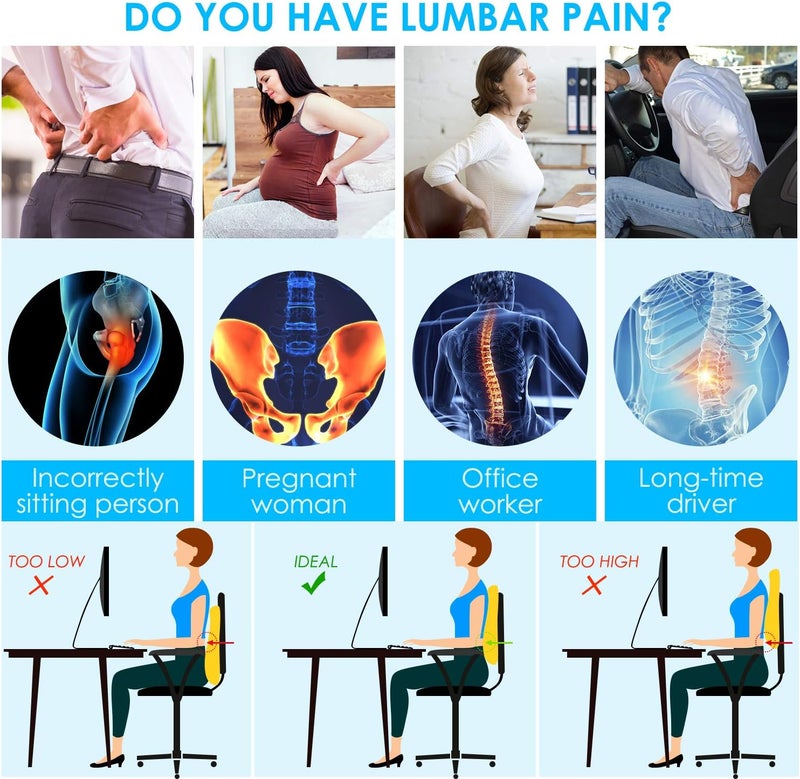 Niceeday Lumbar Support Pillow for Office Chair Car Back Support Pillow, Memory Foam Gaming Chair Desk Chair Back Cushion for Lower Back Pain Relief, Ergonomic Back Rest,Stocking Stuffers - Image 4