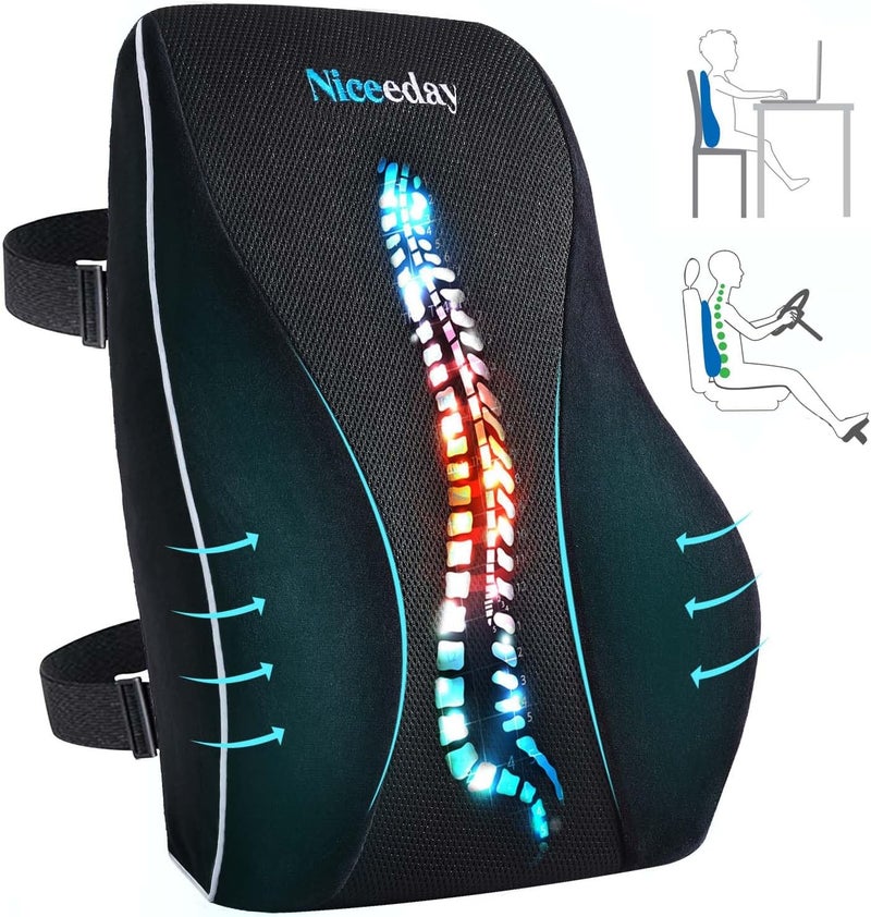 Niceeday Lumbar Support Pillow for Office Chair Car Back Support Pillow, Memory Foam Gaming Chair Desk Chair Back Cushion for Lower Back Pain Relief, Ergonomic Back Rest,Stocking Stuffers - Image 1