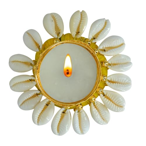 CraftVatika Tealight Candle Holder Set of 4, Diwali Decoration Items, Festive Decor Items, Christmas Home Decor Gifts, Handmade Kowdi Shell Tlight Candle Holder for Floor Pooja Decoration Items - Image 4