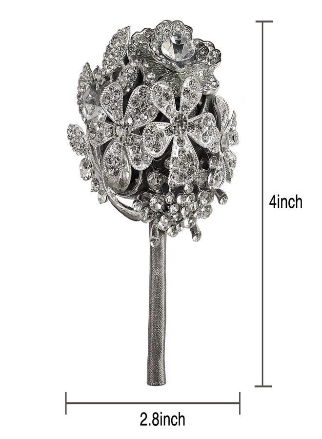 Prettybuy Rhinestone Wedding Prom Boutonniere and Corsage Set Sparkling Set for Groom Best Men and Bride Bridesmaid,Grey - Image 2