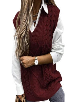 Ladies Fashion Sweater Solid Color V-neck Sleeveless Dough Vest Sweater
