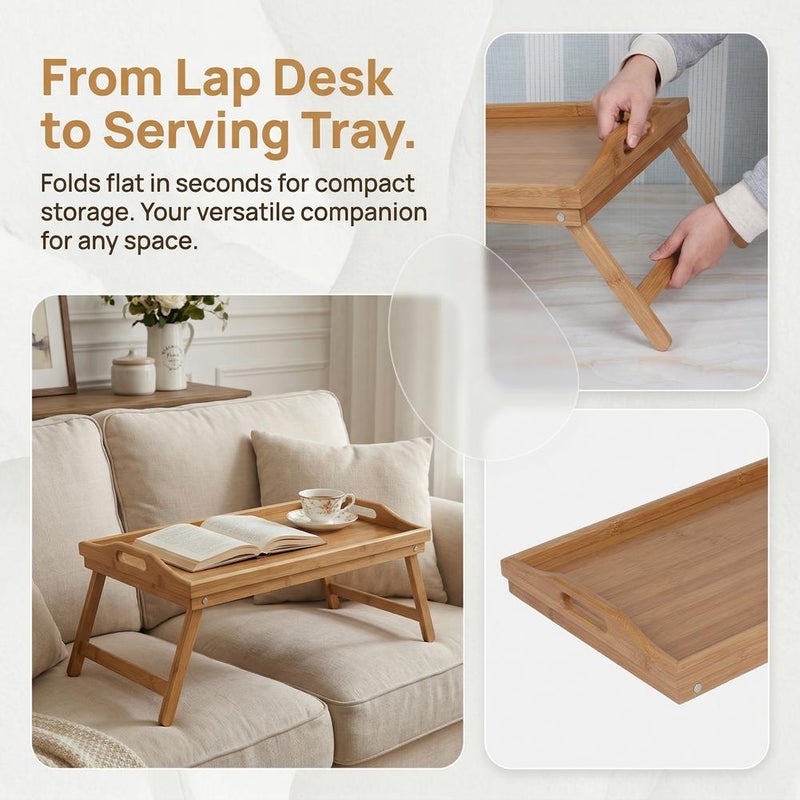 Folding tray for bed, wooden or bamboo tea tray, picnic table tray, bed tray for postpartum use, with legs, vegetable and fruit plate - Image 3