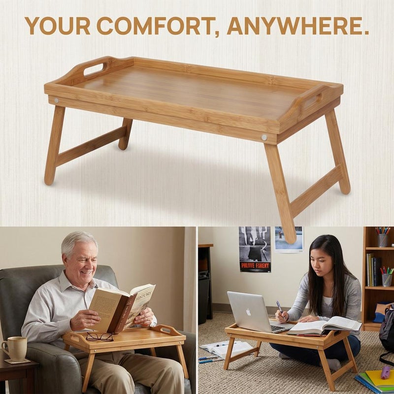 Folding tray for bed, wooden or bamboo tea tray, picnic table tray, bed tray for postpartum use, with legs, vegetable and fruit plate - Image 5