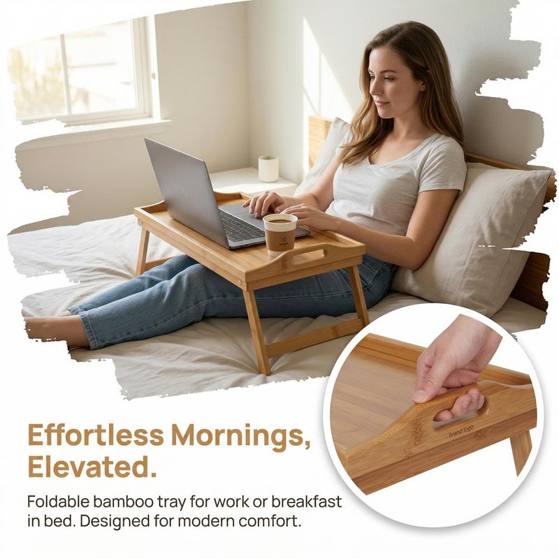 Folding tray for bed, wooden or bamboo tea tray, picnic table tray, bed tray for postpartum use, with legs, vegetable and fruit plate - Image 2