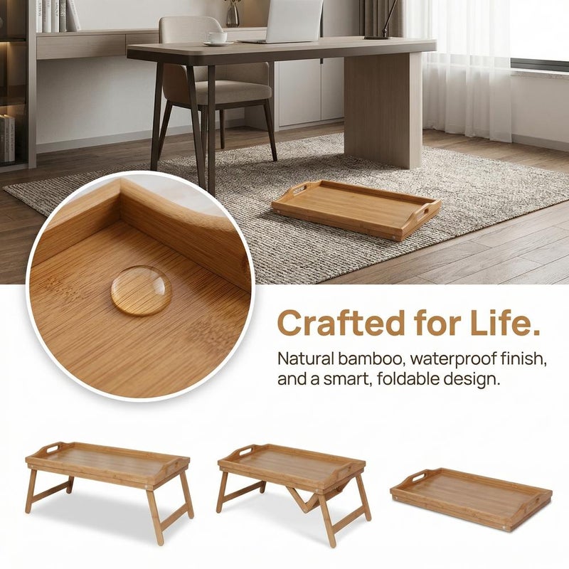 Folding tray for bed, wooden or bamboo tea tray, picnic table tray, bed tray for postpartum use, with legs, vegetable and fruit plate - Image 4