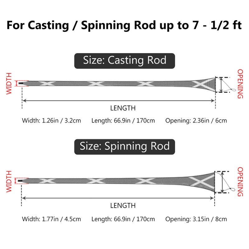 BASSDASH Casting Spinning Fishing Rod Sleeves Protective Rod Socks for Fishing Poles Up to 7-1/2ft - Image 2