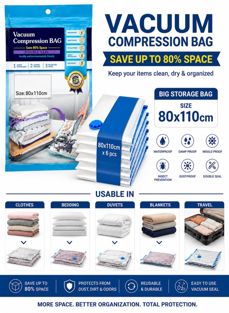 أكياس تخزين مفرغة من الهواء، 3 قطع في العبوة، 80×110 سم، قابلة لإعادة الاستخدام، موفرة للمساحة، أكياس مزدوجة اللحام، قابلة للطي، متينة، وموفرة للمساحة لتعبئة الملابس والمفروشات أثناء السفر - Image 5