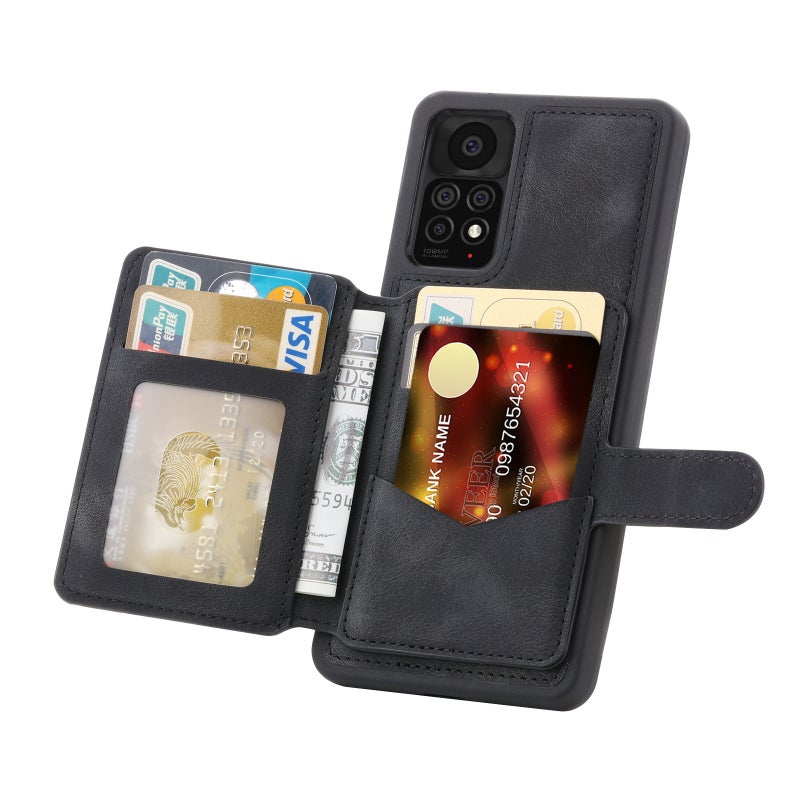 HuHa Case Cover For Xiaomi Redmi Note 11S / Note 11 4G Global Skin Feel Dream RFID Anti-theft PU Card Bag Phone Case(Black) - Image 3