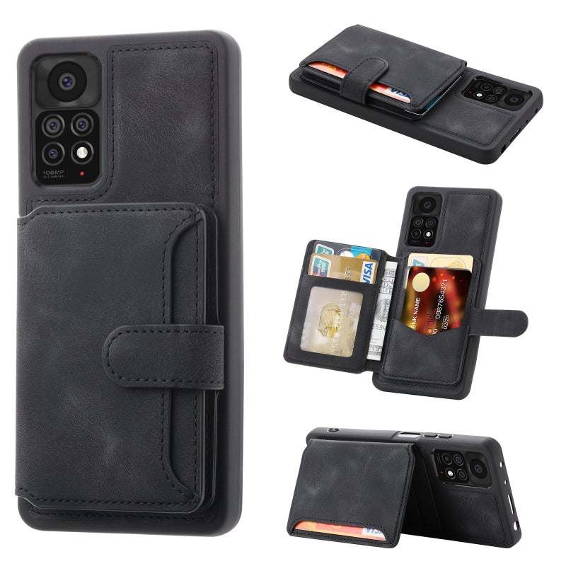 HuHa Case Cover For Xiaomi Redmi Note 11S / Note 11 4G Global Skin Feel Dream RFID Anti-theft PU Card Bag Phone Case(Black) - Image 1