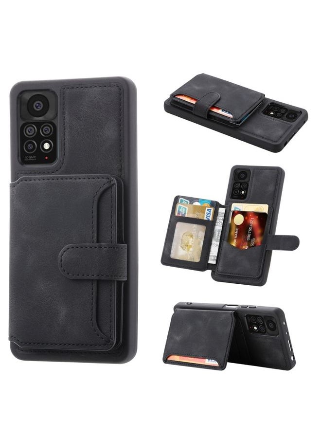 HuHa Case Cover For Xiaomi Redmi Note 11S / Note 11 4G Global Skin Feel Dream RFID Anti-theft PU Card Bag Phone Case Black 