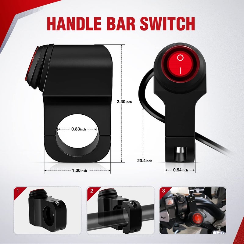 Nilight Nilight Motorcycle Handlebar Switch Plug and Play 12V ATV Handlebar Light Switch Push Button Waterproof ON Off Switches for ATV UTV Driving Lights- Fits 7/8" Handlebars (22mm), 2 Years Warranty  - Image 2