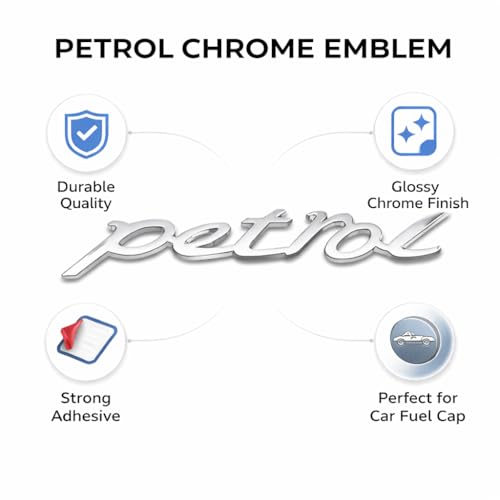JVCV® 3D Metal Petrol Sticker for Car Fuel Tank Chrome Logo Decal Emblem Badge for All Cars and Bikes (Petrol, Silver) - Image 2