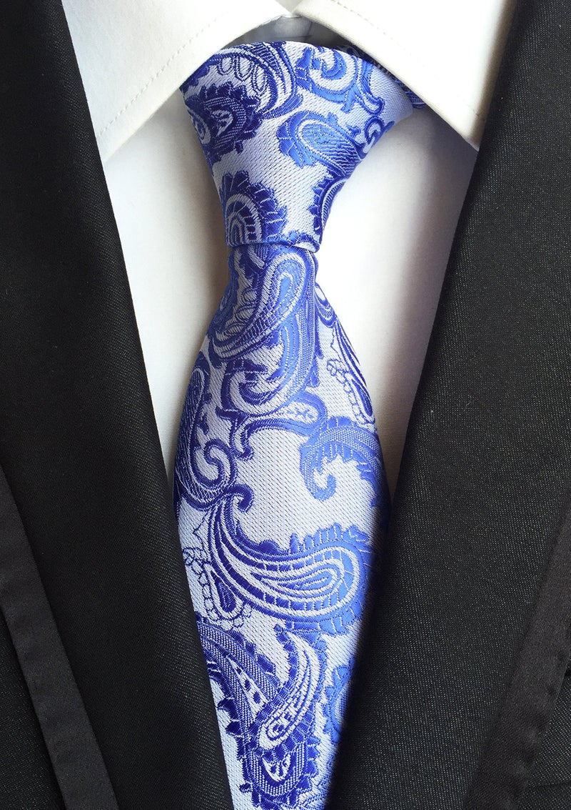 Secdtie Men's Royal Blue Silver Classic Skinny Silk Tie Luxury Dances Wedding Necktie - Image 2