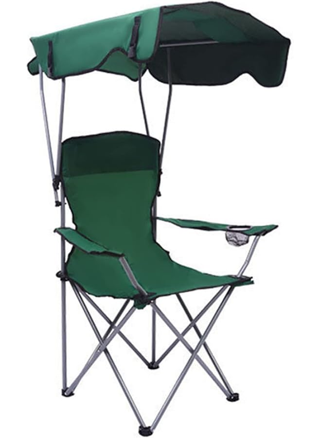 Beauenty كرسي تخييم قابل للطي مع مساند ذراعين كرسي شاطئي خارجي مع مظلة شمسية مثالي للشاطئ، صيد السمك، الشواء، الحديقة، النزهة (أخضر)
