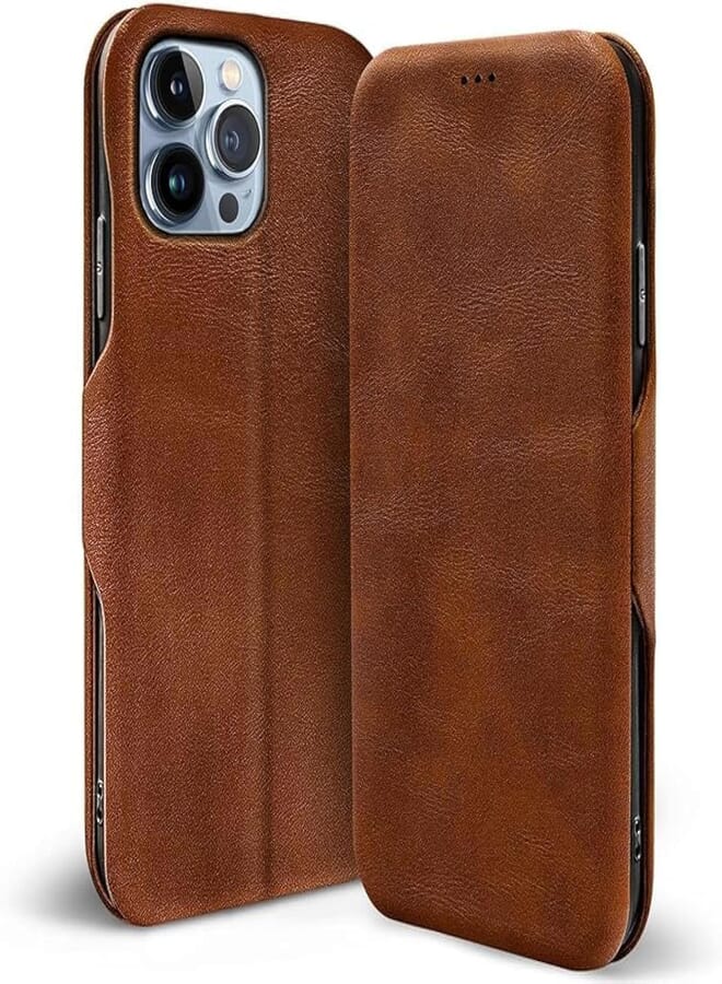 Next Next store Compatible with iPhone 15 Pro Max Case, [Soft Flexible PU Leather] Durable Anti-Scratch Case with Leather Wallet (Brown)