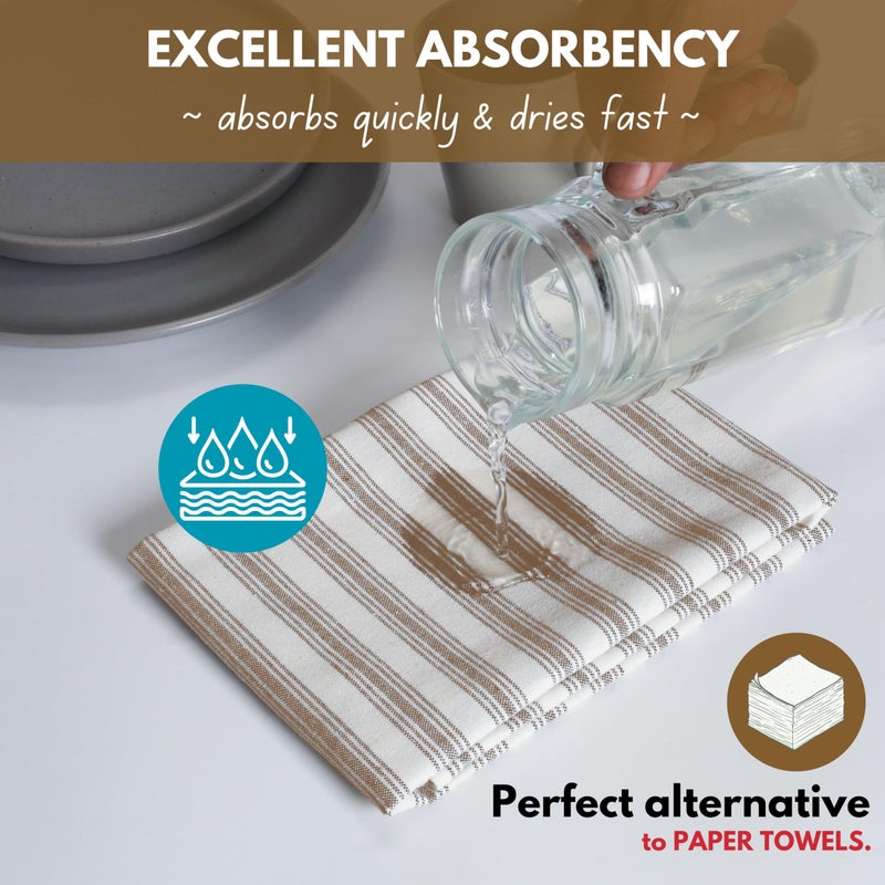 Native Fab 4 Pack Farmhouse Modern Stripe Kitchen Dish Towels Cotton Super Absorbent Quick Drying Reusable 18x26 Inches - Bar Hand Towels, Kitchen Cleaning Towels with Hanging Loop, Zaha Brown - Image 2