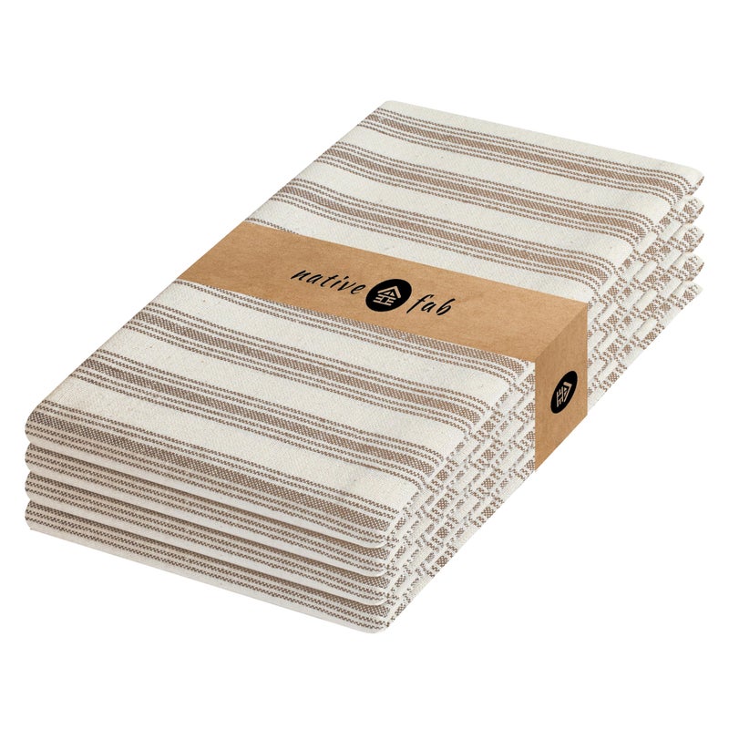 Native Fab 4 Pack Farmhouse Modern Stripe Kitchen Dish Towels Cotton Super Absorbent Quick Drying Reusable 18x26 Inches - Bar Hand Towels, Kitchen Cleaning Towels with Hanging Loop, Zaha Brown - Image 1