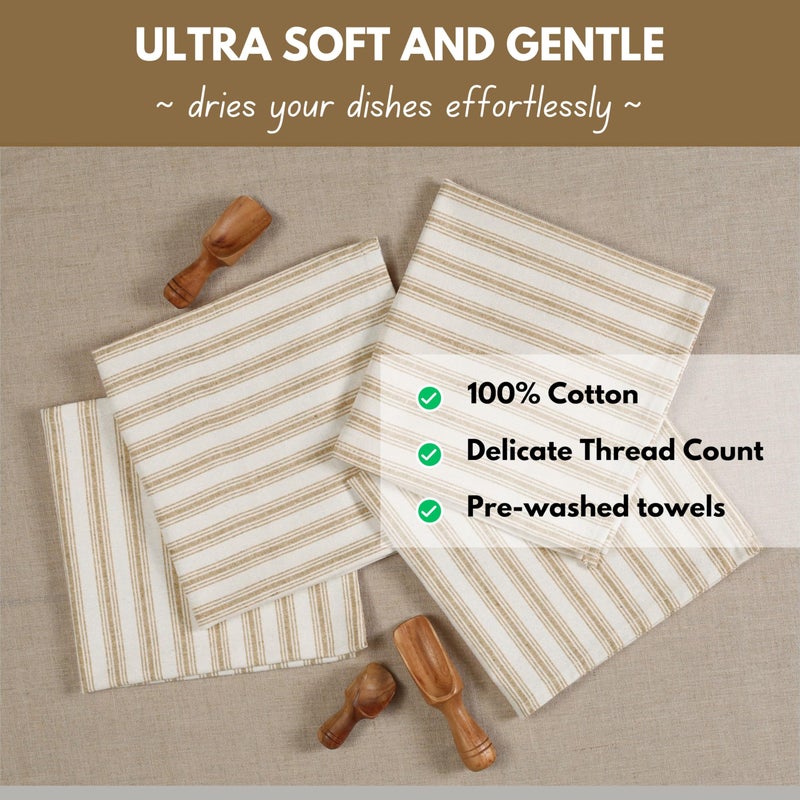 Native Fab 4 Pack Farmhouse Modern Stripe Kitchen Dish Towels Cotton Super Absorbent Quick Drying Reusable 18x26 Inches - Bar Hand Towels, Kitchen Cleaning Towels with Hanging Loop, Zaha Brown - Image 3