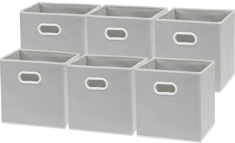 صناديق تخزين قابلة للطي من Simple Houseware مع مقبض 11 بوصة رمادي 6 عبوات من قماش المنظم لخزانة الملابس أو الرفوف