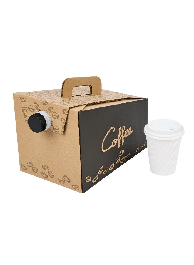 Restaurantware 12 x 7.5 x 8.5 Inch 96 Ounce Disposable Coffee Dispensers, 10 Insulated Coffee Take Out Containers - Built-In Handle, Portable Design, Kraft With Black Paper Coffee To Go Boxes - Image 1