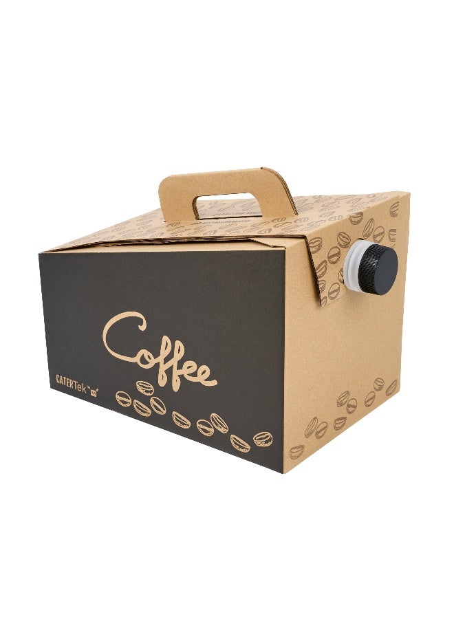 Restaurantware 12 x 7.5 x 8.5 Inch 96 Ounce Disposable Coffee Dispensers, 10 Insulated Coffee Take Out Containers - Built-In Handle, Portable Design, Kraft With Black Paper Coffee To Go Boxes - Image 2