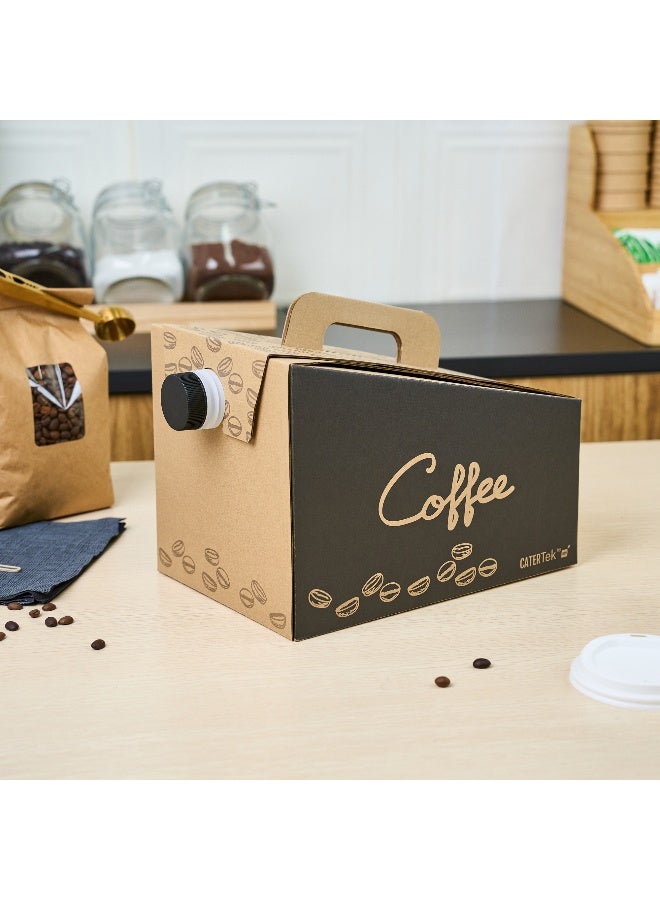 Restaurantware 12 x 7.5 x 8.5 Inch 96 Ounce Disposable Coffee Dispensers, 10 Insulated Coffee Take Out Containers - Built-In Handle, Portable Design, Kraft With Black Paper Coffee To Go Boxes - Image 4