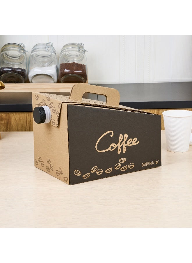 Restaurantware 12 x 7.5 x 8.5 Inch 96 Ounce Disposable Coffee Dispensers, 10 Insulated Coffee Take Out Containers - Built-In Handle, Portable Design, Kraft With Black Paper Coffee To Go Boxes - Image 3