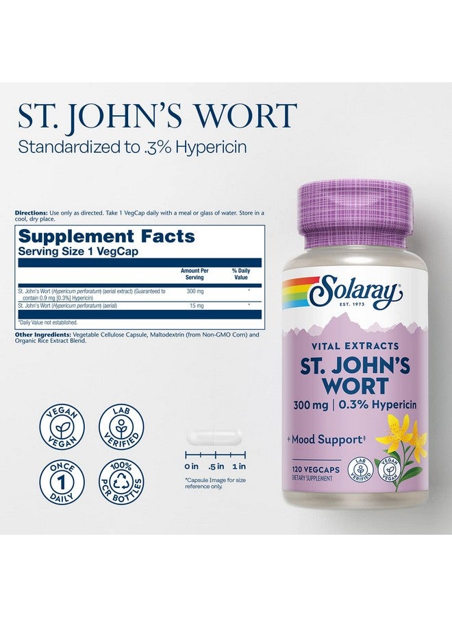 SOLARAY St Johns Wort Aerial Extract 300 mg, 0.3% Hypericin, Mood & Brain Health Support, Vegan & Lab Verified for Quality, 120 Servings, 120 VegCaps - Image 2