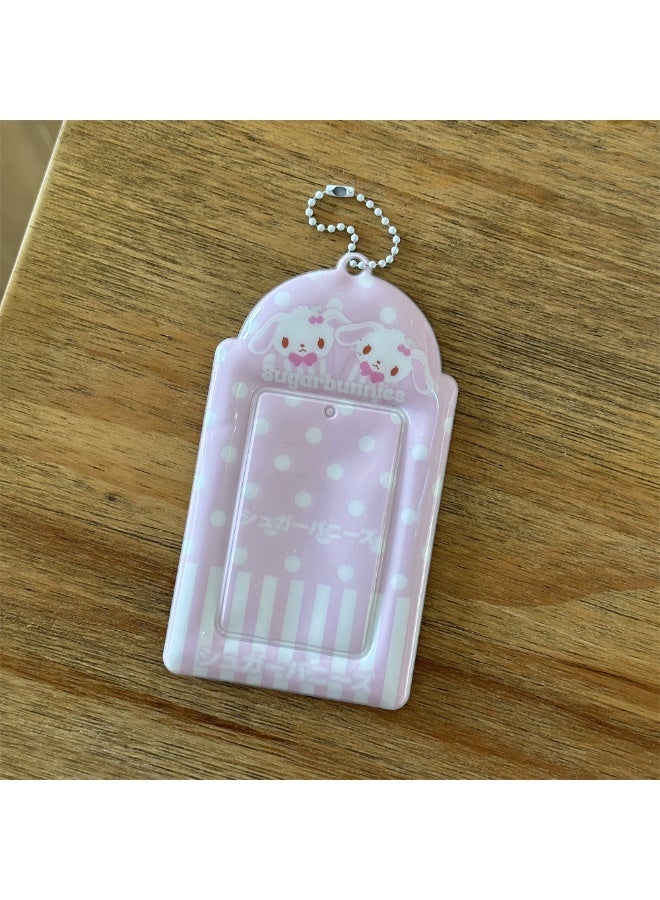 NIBEMINENT 1 - Piece Cute Strawberry Couple Rabbit Kpop Photo Card Holder Pendant Key Chain ID Badge Holder ID Card Holder Photo Card Protector for School ID Office ID Access Card for Women Girls - Image 1