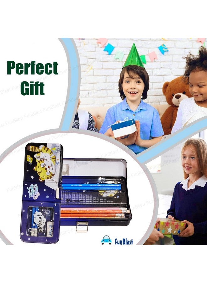 FunBlast Metal Pencil Box Case With Pencil, Eraser, Sharpener Stationery Set Double Layer Pencil Case Stationery Organizer For Kids, Boys, Girls (Travel Time) (Multicolor) - Image 5