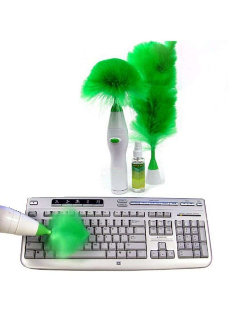 Hand-Held Electric Feather Spin Home Duster, Electronic Motorized Cleaning Brush Green/White,Electric Feather Spin Motorised Cleaning Brush Home Duster,Household Multifunctional Electric Feather Remove Dirt Set Motorized Cleaner Spin. - Image 4
