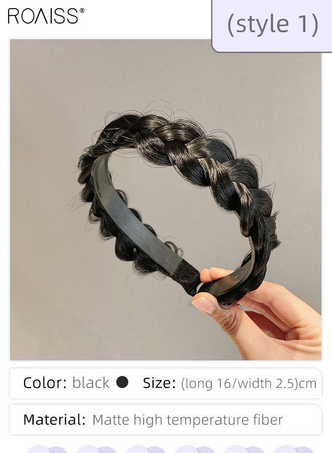 رويس قطعتان من عقال الشعر المضفور الأنيق للنساء، عصابات شعر مستعار مضفرة غير مرئية مصنوعة يدويًا ، إكسسوارات شعر مضفرة غير قابلة للانزلاق، أسود - Image 3