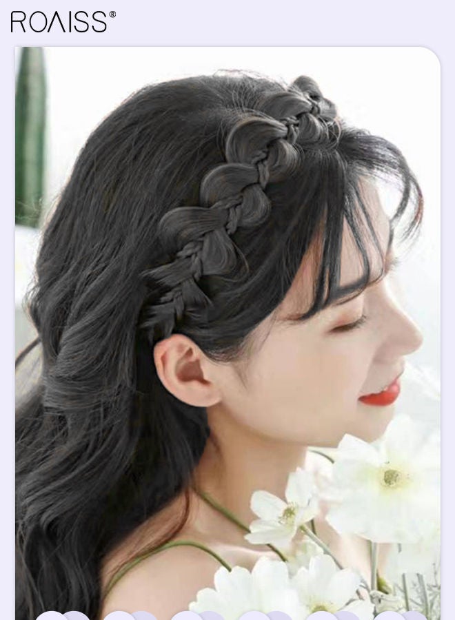 رويس قطعتان من عقال الشعر المضفور الأنيق للنساء، عصابات شعر مستعار مضفرة غير مرئية مصنوعة يدويًا ، إكسسوارات شعر مضفرة غير قابلة للانزلاق، أسود - Image 5