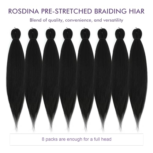 ROSDINA Pre-stretched Braiding Hair - 28 Inch 8 Packs Natural Black Super Long Braiding Hair For Twist or Box Braids, Yaki Texture Hot Water Setting Synthetic Braiding Hair Extensions (28 Inch, 1B-8P) - Image 5