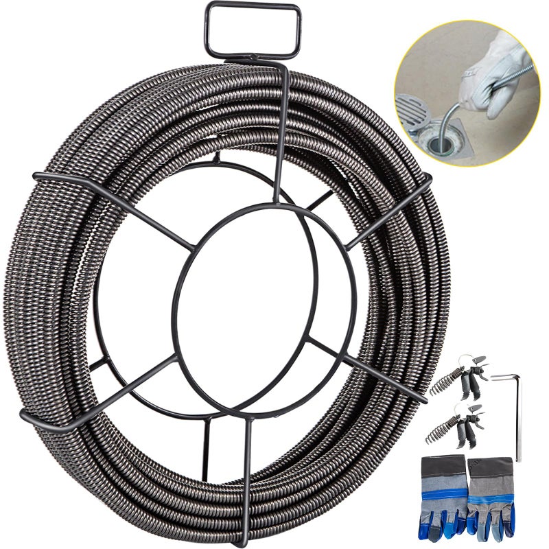 VEVOR Drain Cleaning Cable 75ft x 38 inch Solid Core Cable Sewer Cable Drain Auger Cable Cleaner Snake Clog Pipe Drain Cleaning Cable WFour Shapes of Cutters - Image 2