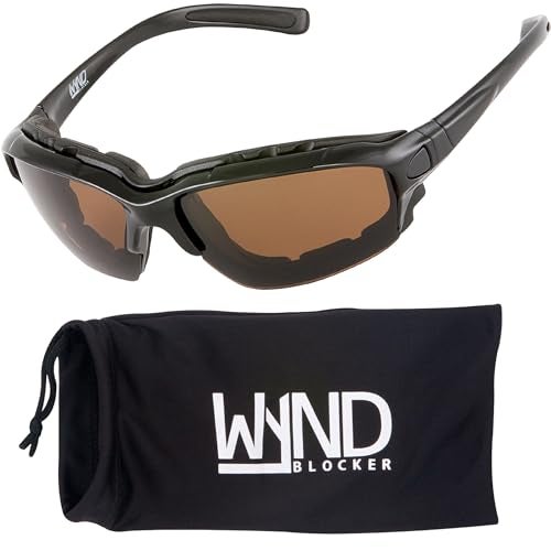 WYND Blocker Motorcycle Riding Glasses Extreme Sports Wrap Sunglasses, Black, Amber - Image 1