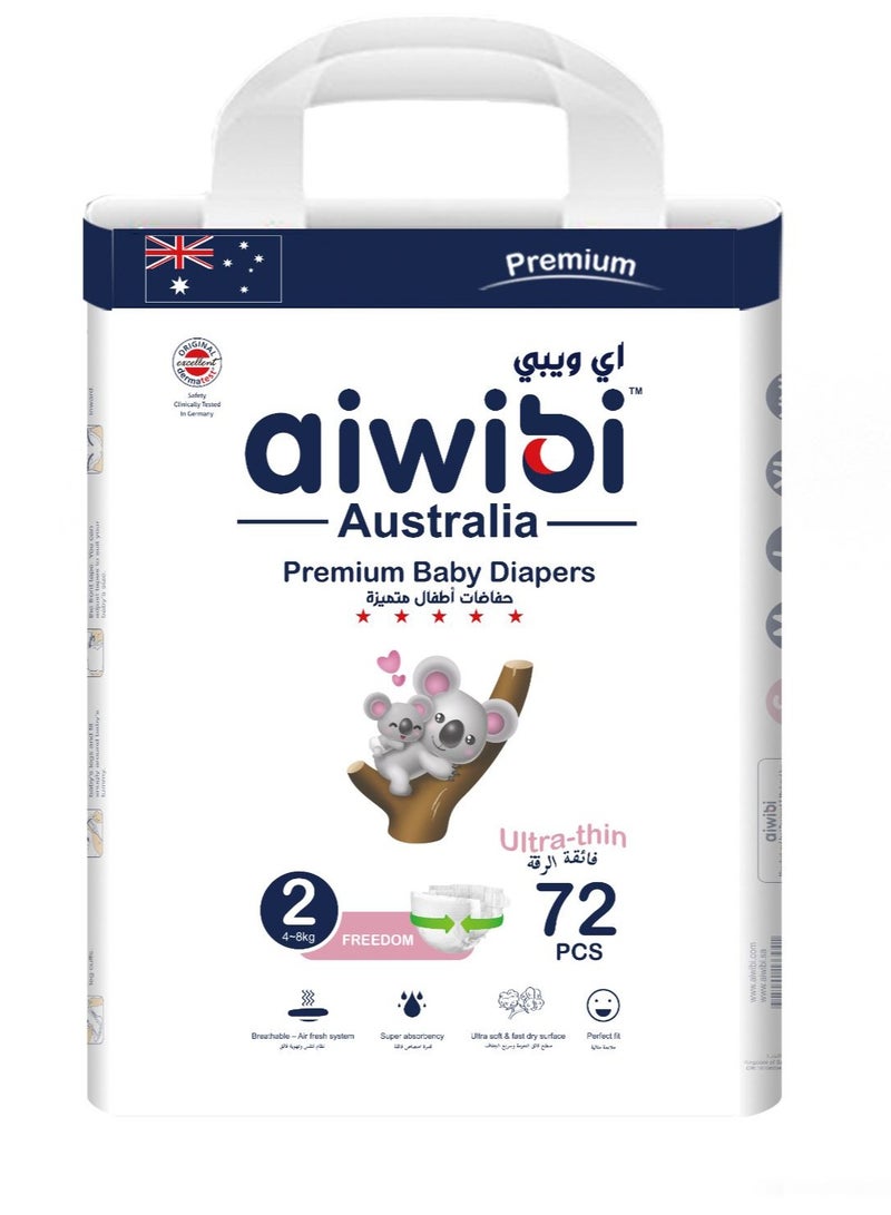 aiwibi baby diapers premium ultra thin Size 2-72pcs (4-8KG) - Image 1