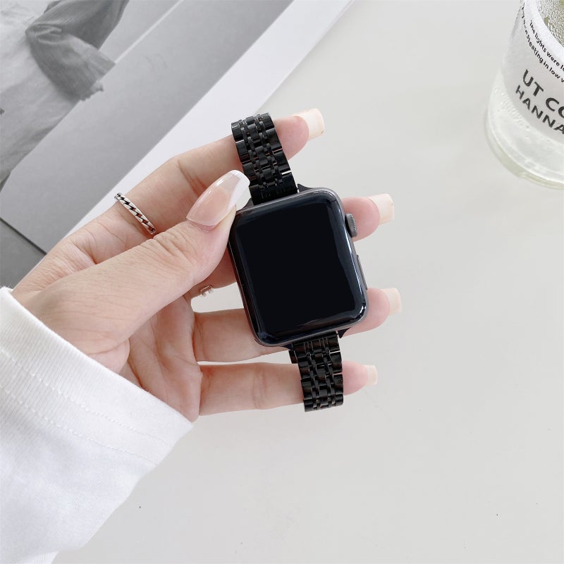 إيروريكس سوار ساعة من الفولاذ بسبع حبات لساعة Apple Watch Ultra 49 مم وWatch Ultra 2 49 مم / Series 9 و8 و7 45 مم / Se 3 وSe 2 و6 وSe و5 و4 44 مم / 3 و2 و1 42 مم (أسود) - Image 2