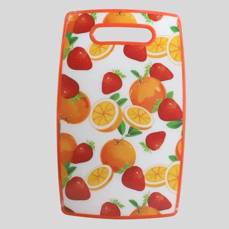 Kitchen Fruits Printed Plastic Chopping Board with Easy Grip Handle- Orange