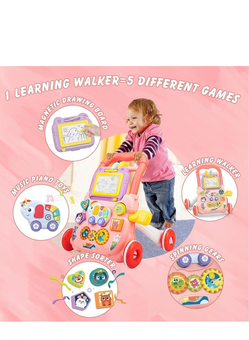 TRASSLE Sit-to-Stand Learning Walker, Baby Walker Push & Pull Toy, Sorting & Stacking Toys, Drawing Board for Toddlers - Image 2