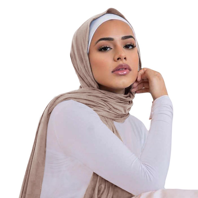 Piewag Hijab Scarf for Women Soft Cotton Muslim Jersey Hijab Head Wrap Scarves Fashion Long Scarf Shawls Light Brown - Image 2
