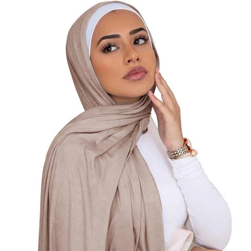 Piewag Hijab Scarf for Women Soft Cotton Muslim Jersey Hijab Head Wrap Scarves Fashion Long Scarf Shawls Light Brown - Image 1