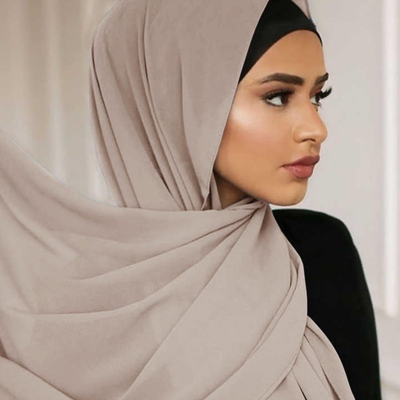 Piewag Hijab Scarf for Women Soft Cotton Muslim Jersey Hijab Head Wrap Scarves Fashion Long Scarf Shawls Light Brown - Image 3